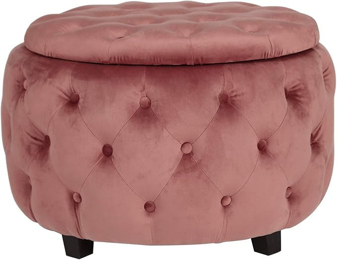 Homebeez Round Velvet Storage Ottoman, Button-Tufted Footrest Stool with Wood Legs (Blush) | Amazon (US)