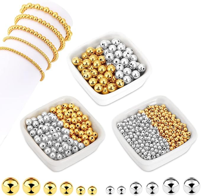 1200Pcs Smooth Round Beads Gold Spacer Loose Ball Beads for Bracelet Jewelry Making Craft (4mm,6m... | Amazon (US)