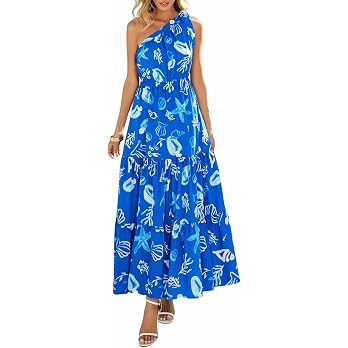 PRETTYGARDEN Women's Summer Floral One Shoulder Maxi Dress Knot Ruffle Boho Beach Vacation Weddin... | Amazon (US)
