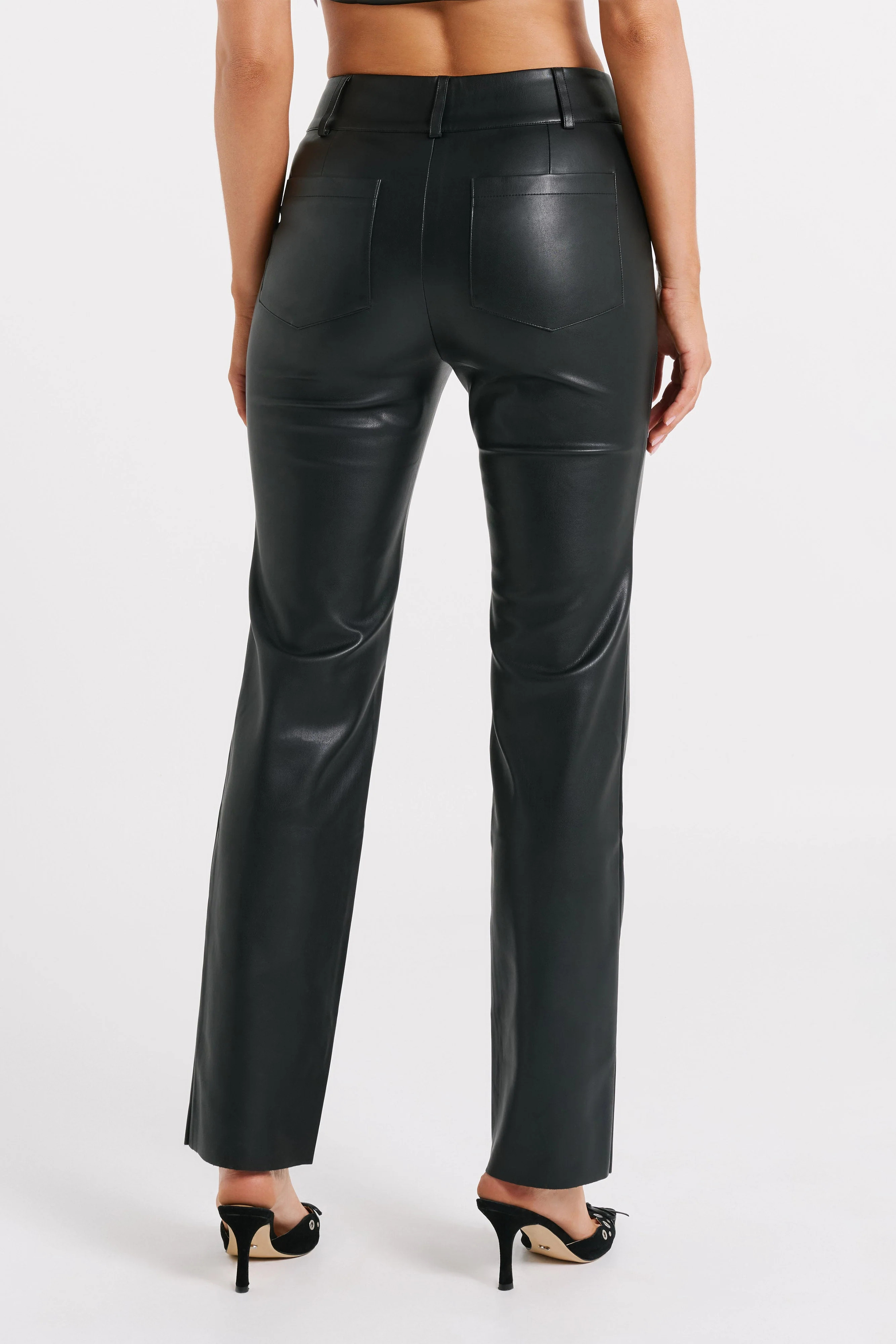 Laurette Faux Leather Straight Leg Pant - Black | MESHKI US