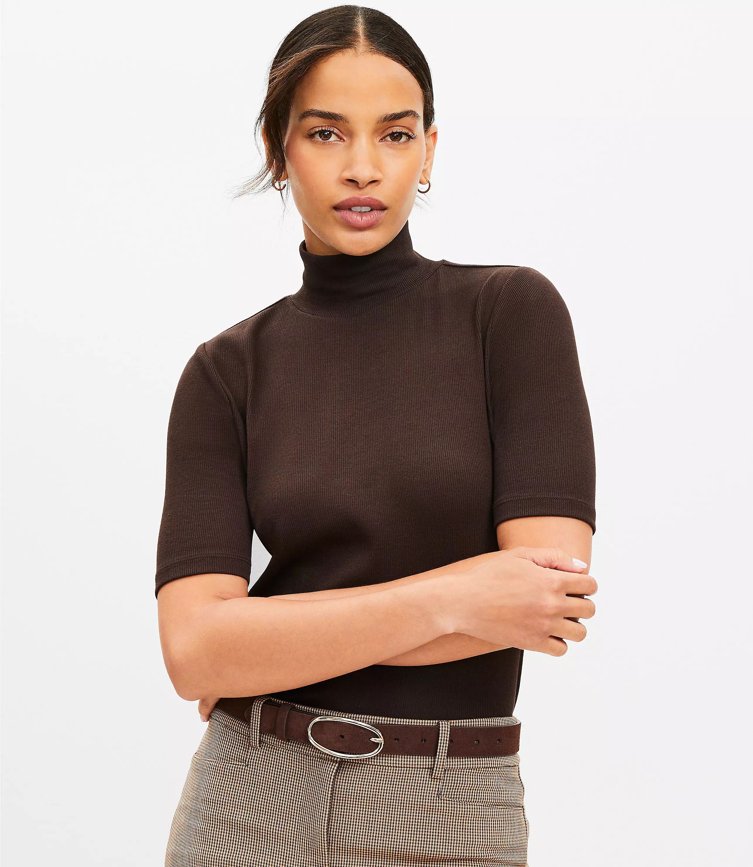 Perfect Ribbed Mock Neck Top | LOFT