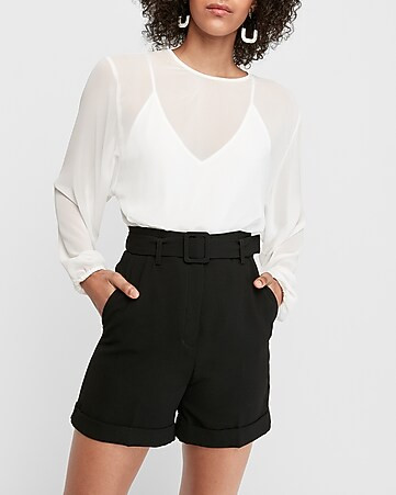 Super High Waisted Belted Bermuda Shorts | Express