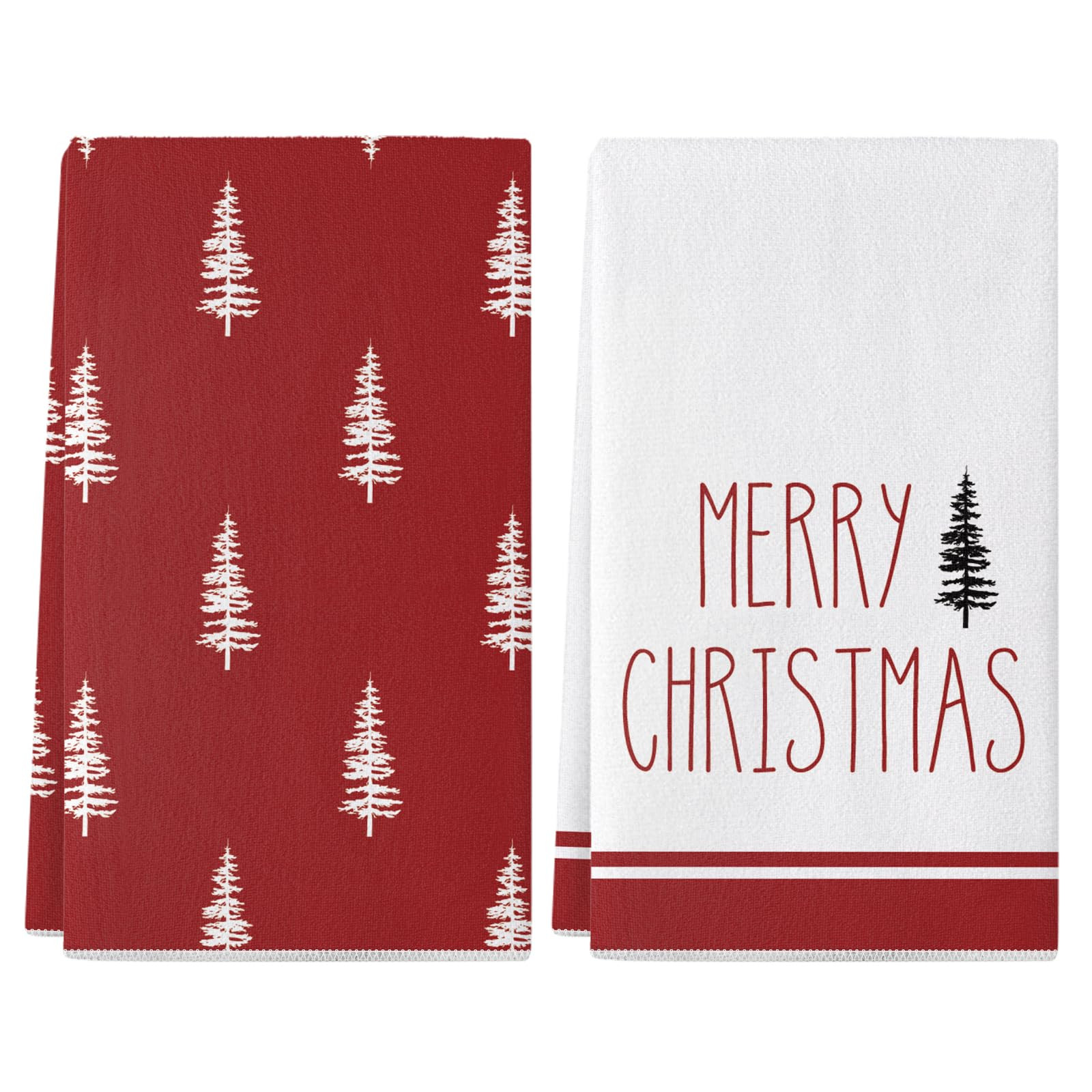 Siilues Christmas Kitchen Towels Set of 2, 18x26 Inch Red Merry Christmas Tree Hand Towels Season... | Amazon (US)