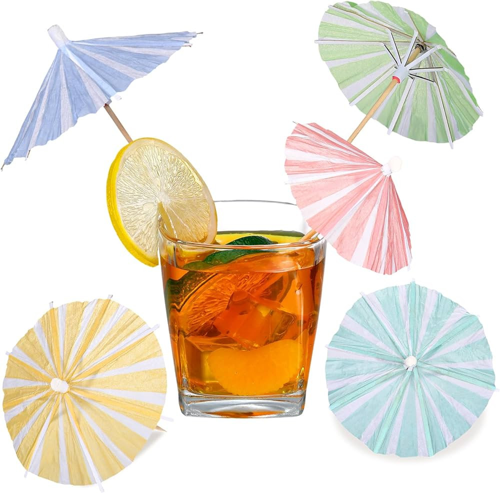 Cunhill 150 Pcs Drink Umbrellas Cocktail Picks Vertical Stripes Mini Umbrellas for Drinks Paper P... | Amazon (US)