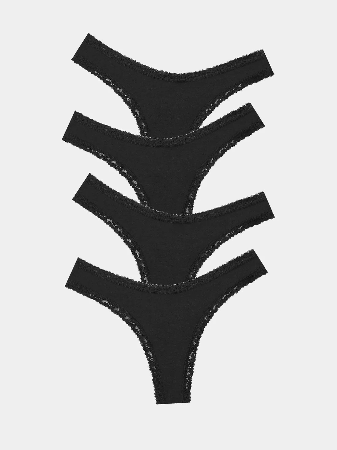 Thong Four Pack - Black | Sustainable TENCEL™ Lace Underwear | Stripe and Stare