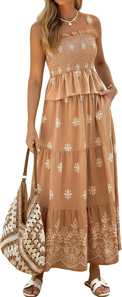Amazon.com: Glamaker Womens 2 Piece Skirt Sets Summer Boho Floral Smocked Ruffle Hem Tank tops Ma... | Amazon (US)