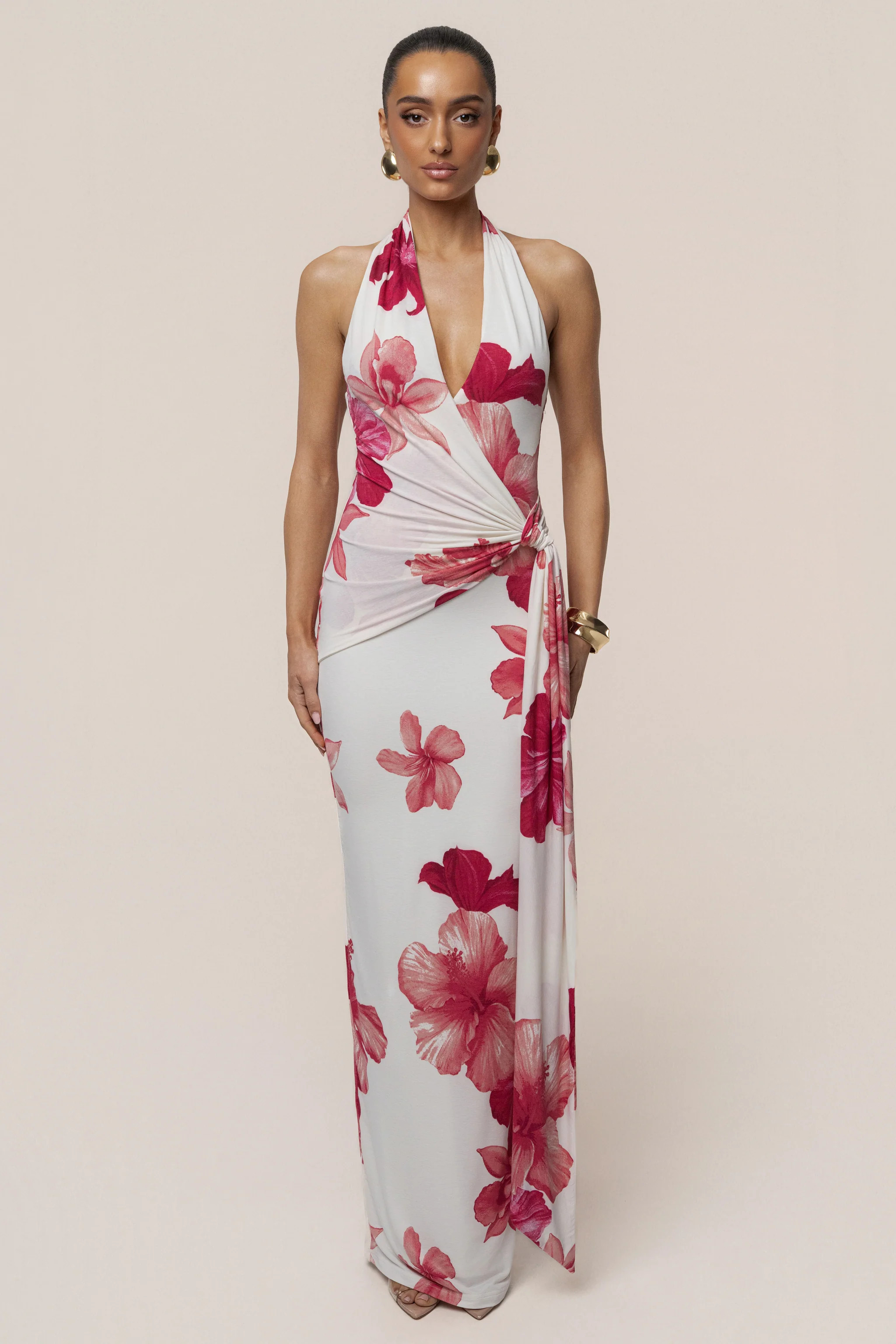 Red Floral Island Blossom Maxi Dress | JLUXLABEL US