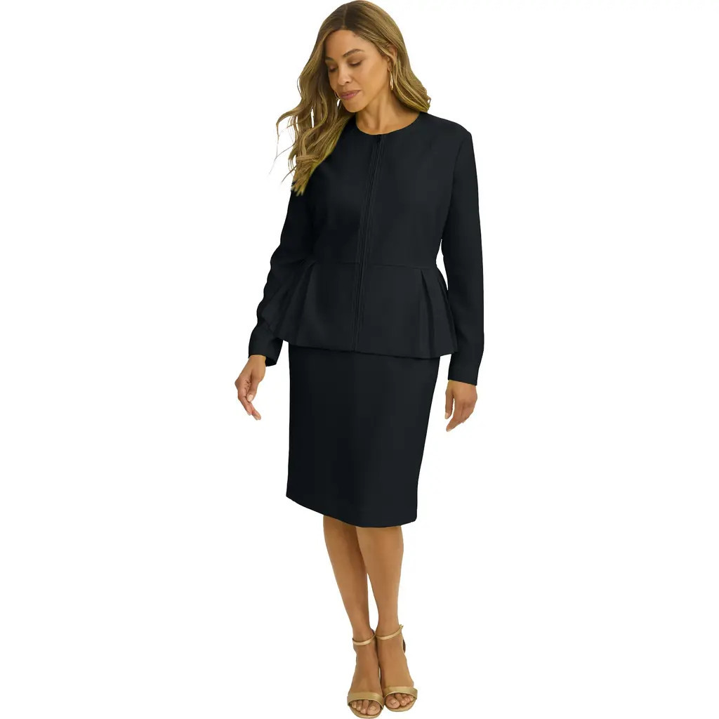Jessica London Collarless Peplum Skirt Suit in Black at Nordstrom, Size 32 | Nordstrom
