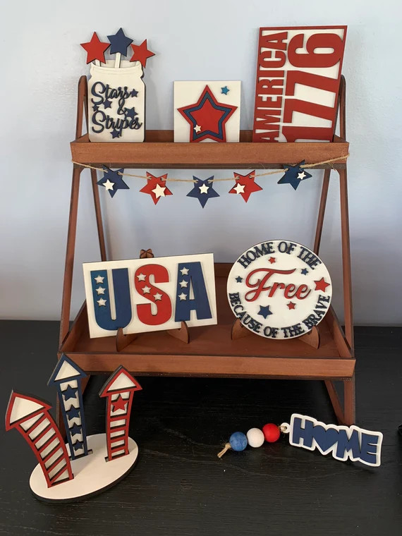 USA 4th of July Layered Wood Tiered Tray Sign Set | Etsy (US)
