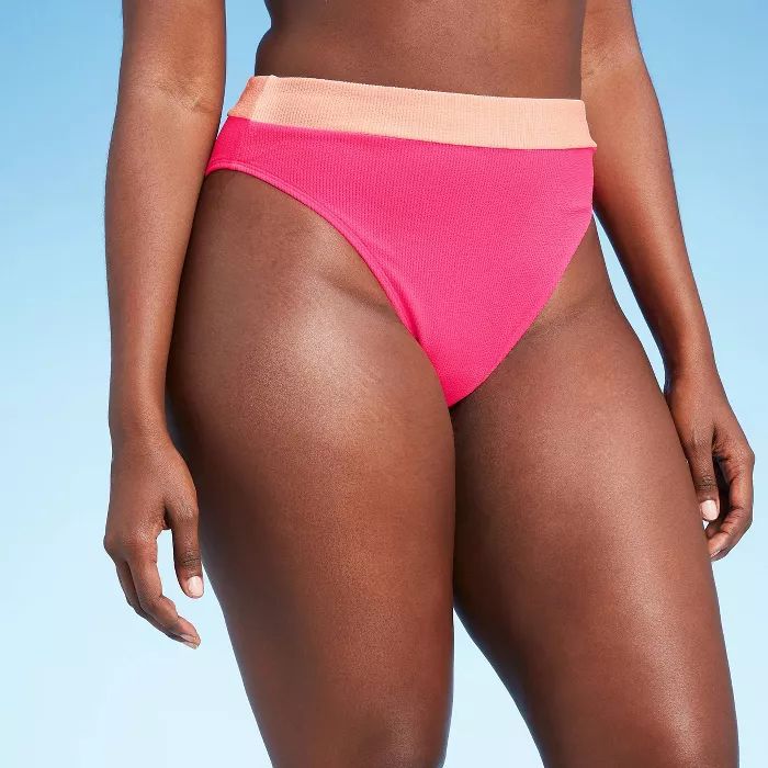 Juniors' Textured Colorblock Cheeky High Leg High Waist Bikini Bottom - Xhilaration™ Pink | Target