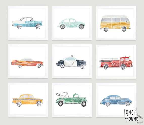 Vintage Car Prints  Set of 9 Digital Download  Wall Art  | Etsy | Etsy (US)
