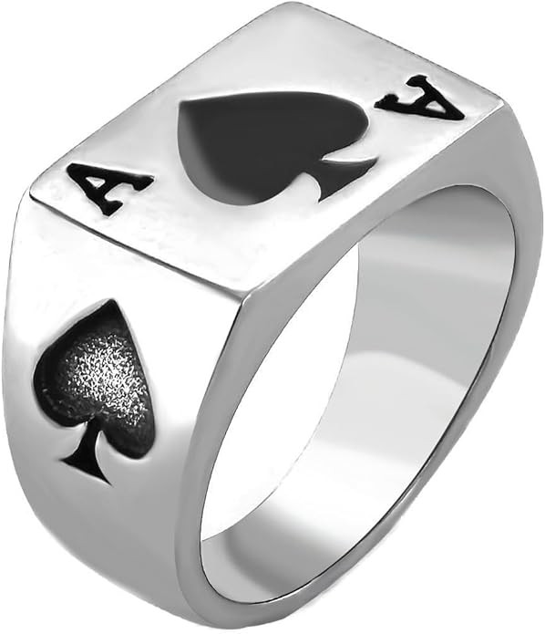 JAJAFOOK Mens Womens Stainless Steel Ring Poker Spade Ace Silver Black Sizes 6-14 | Amazon (US)