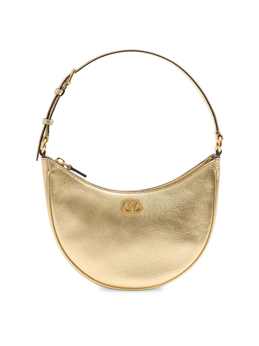 Women's VLogo Signature Mini Hobo Bag in Laminated Grainy Calfskin - Antique Brass | Saks Fifth Avenue