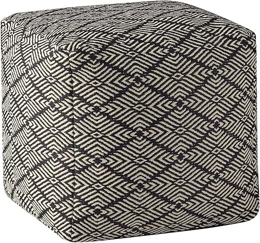 Modern Boho Farmhouse Black Ivory Woven Outdoor Pouf Ottoman Outdoor Patio Accent Decor Furniture... | Amazon (US)