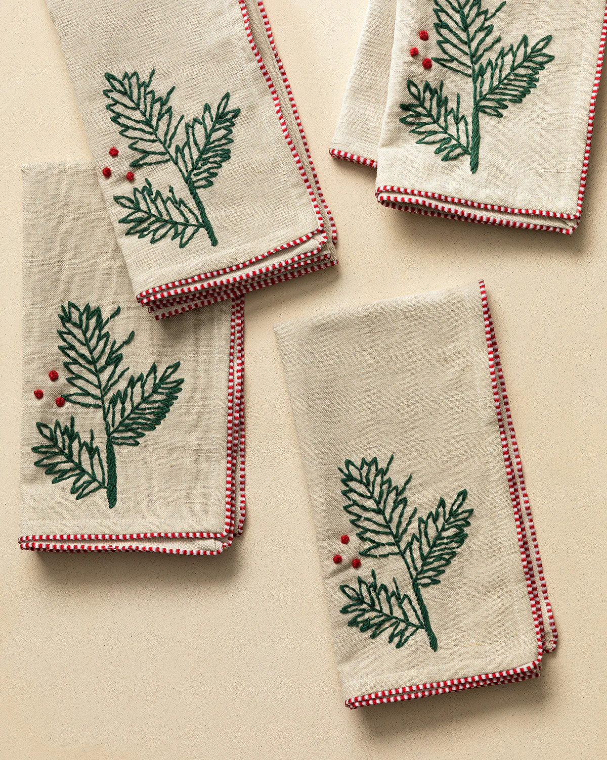 Holly & French Knot Linen Blend Napkins (Set of 4) | McGee & Co. (US)