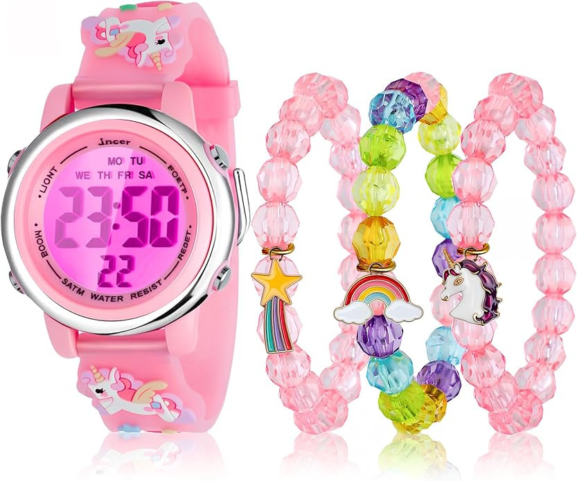 NEWITIN 4 Pieces Girls Watch Bracelets Set Multifunctional 7 Color Lights Digital Sport Alarm Sto... | Amazon (US)