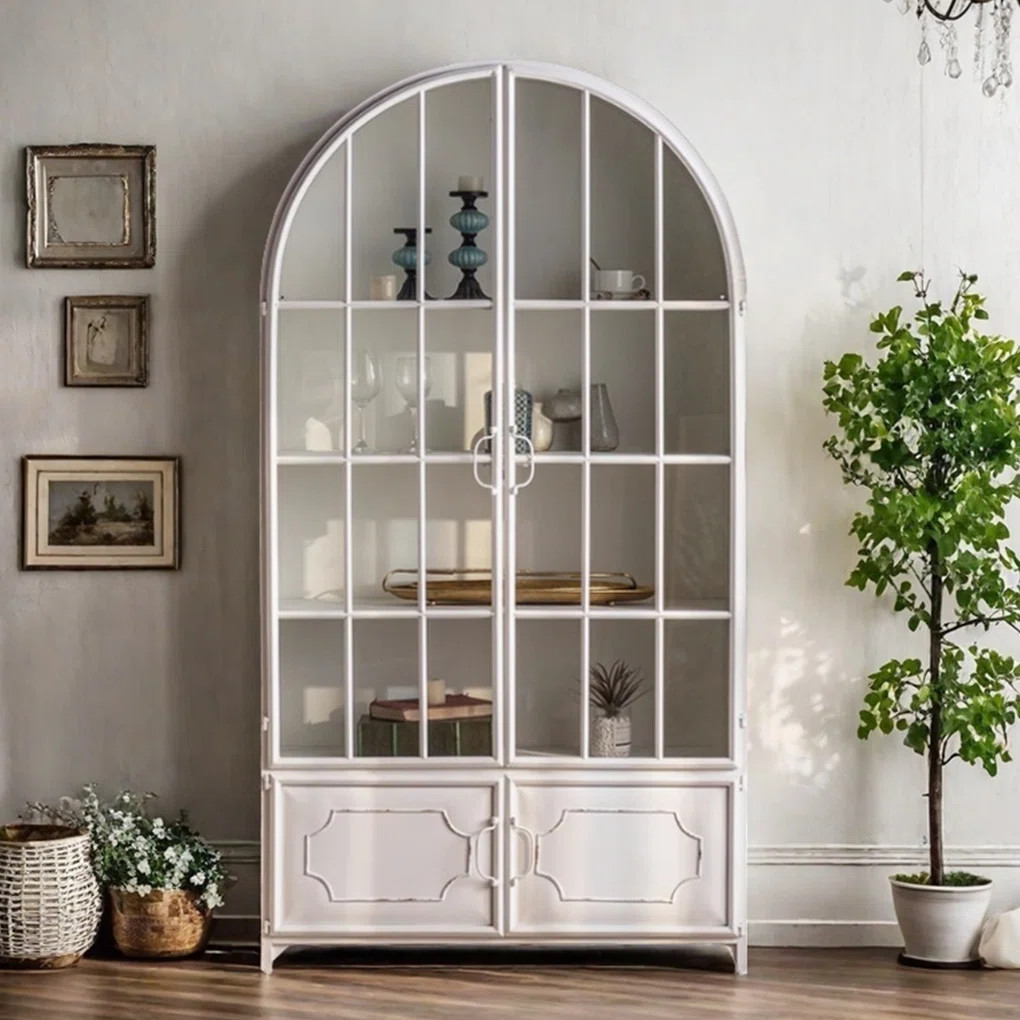 White Vintage Aged Style Display Cabinet Bookcase | Wayfair North America