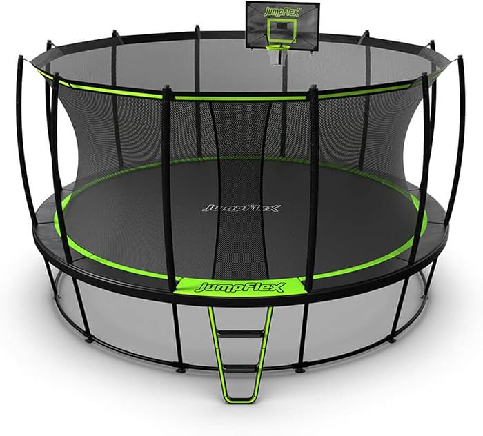 JumpFlex Hero Round Outdoor Backyard Trampoline with Net Safety Enclosure and Ladder - Heavy-Duty... | Amazon (US)