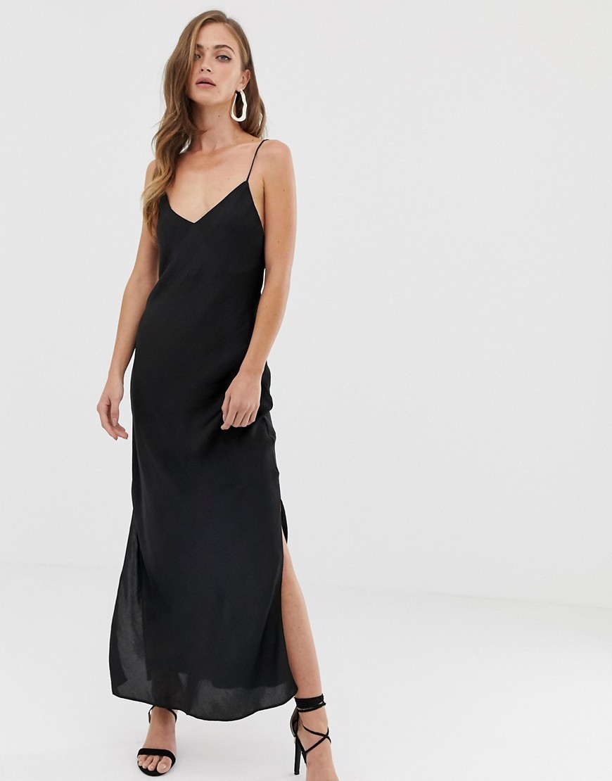 ASOS DESIGN satin cami maxi slip dress - Black | ASOS US