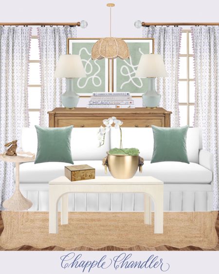 In love with this living room design that I had to repost! 💕

The pleated skirt on the sofa is so elegant, and this coffee table can go with any style decor! These curtains are from a quality brand specializing in custom draperies and pillows! Every detail from the lamps, art, lighting, rug, chest of drawers, and accents all work so well together! Shop this post at the links below!

#LTKhome #LTKstyletip #LTKfindsunder100