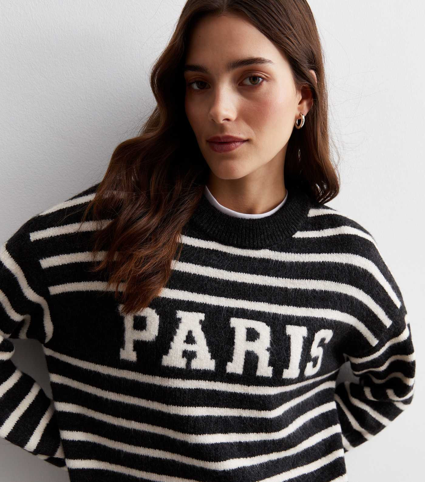 Black Stripe Knit Paris Logo Jumper | New Look | New Look (UK)