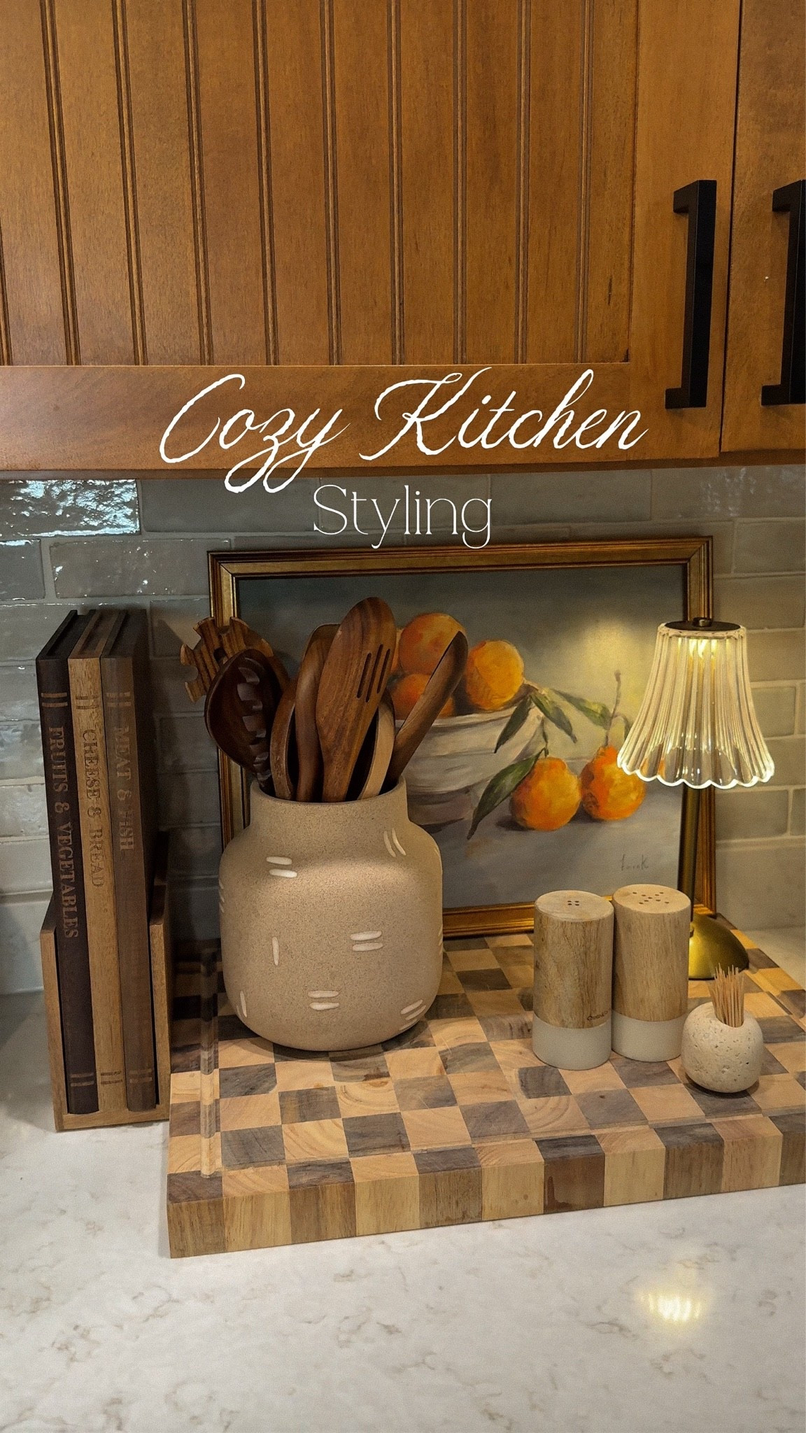 Cozy kitchen styling orange painting