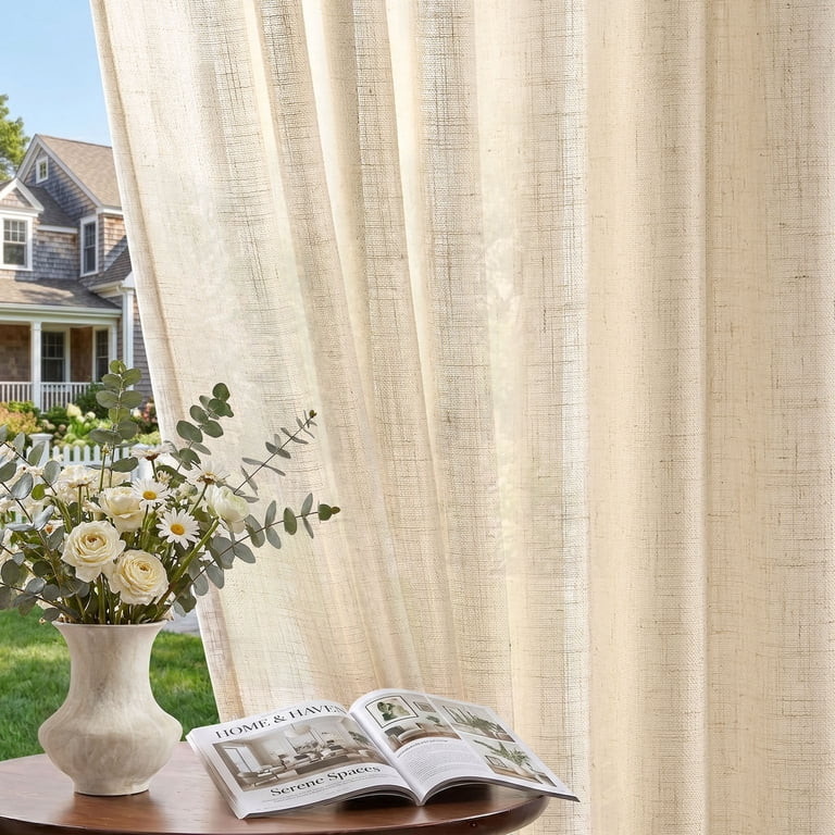 TOPICK Farmhouse Semi Sheer Curtains Light Filtering 84 inch Curatins Back Tab Linen Blend Drapes... | Walmart (US)