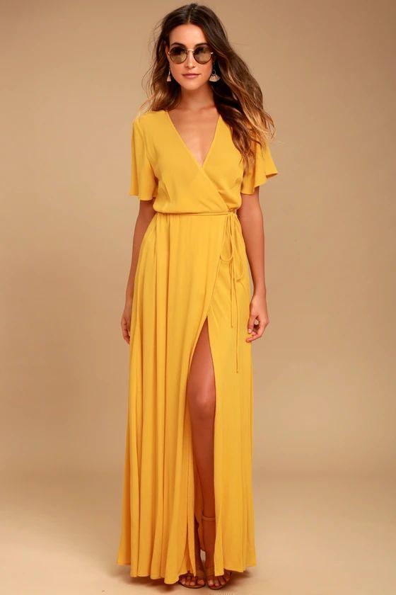 Much Obliged Golden Yellow Wrap Maxi Dress | Lulus (US)