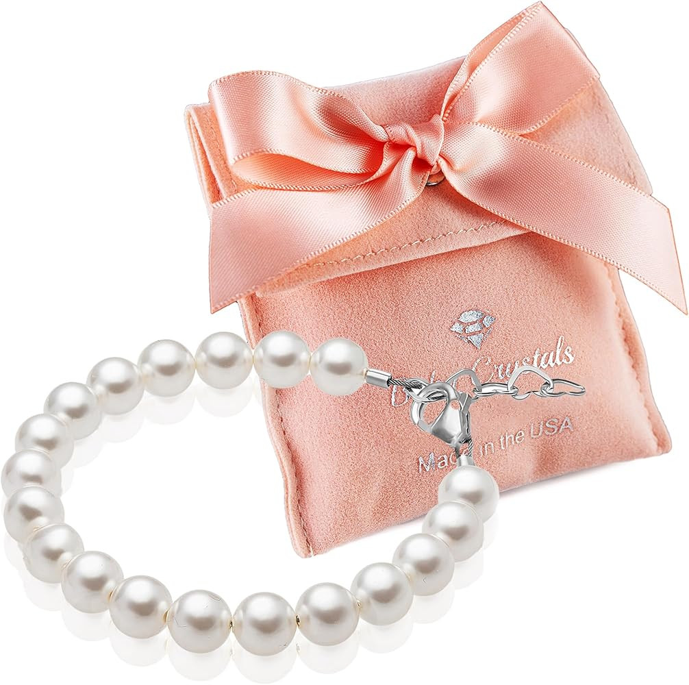 Delicate Sterling Silver Bracelets for Girls with High End White European Simulated Pearls, Elega... | Amazon (US)