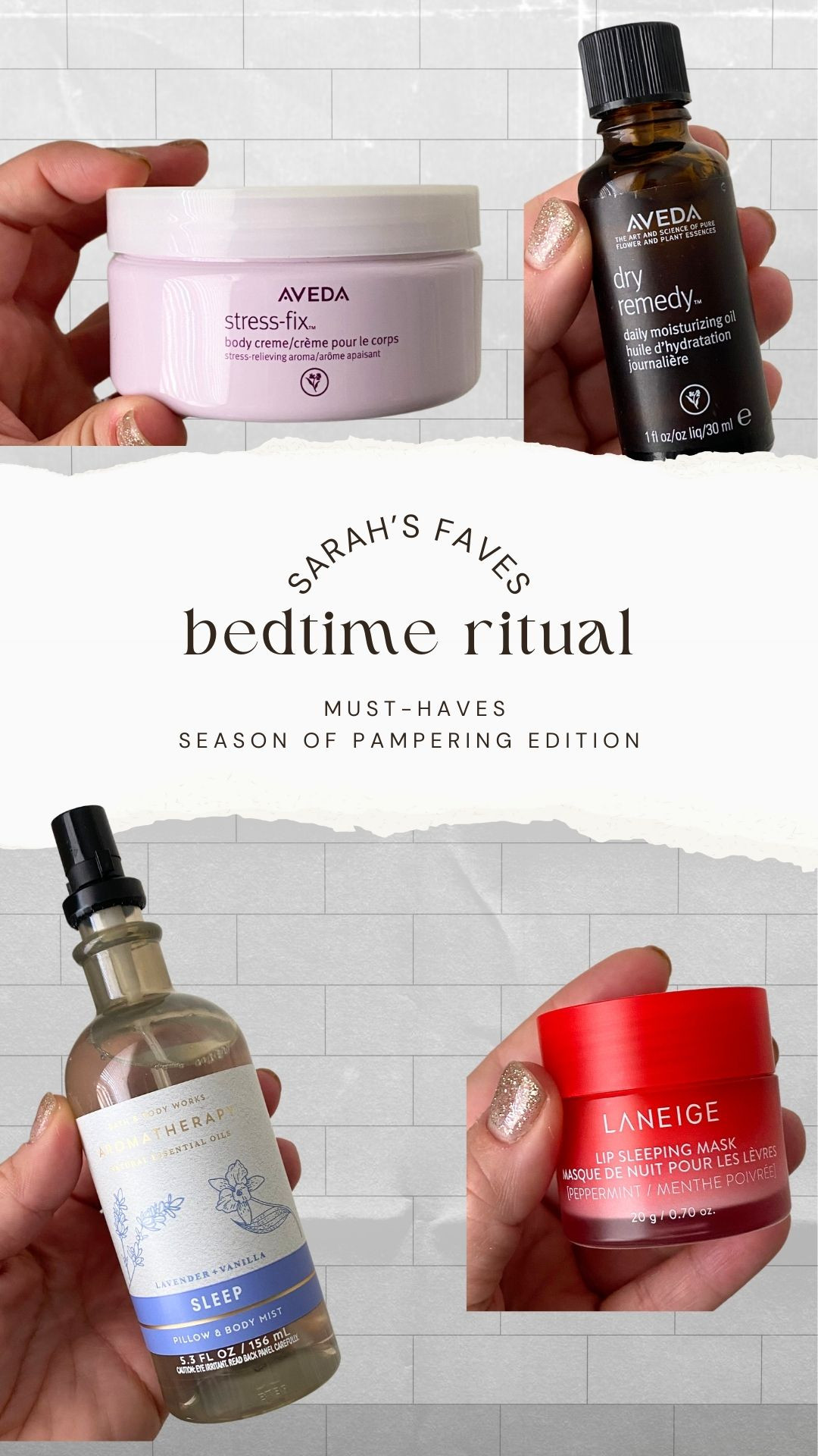If you’re like me, you love a good relaxing wind down before bed. Here are 4 products I consistently use right before I hit the sheets to help me relax. Aveda's fragrances are always so calming, but the Stress-Fix line is my fave! 

 

#LTKBeauty #LTKCyberWeek #LTKHoliday