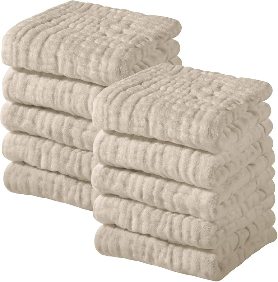 Yoofoss Muslin Baby Washcloths 100% Cotton Face Towels 10 Pack Wash Cloths for Baby 12x12in Soft ... | Amazon (US)