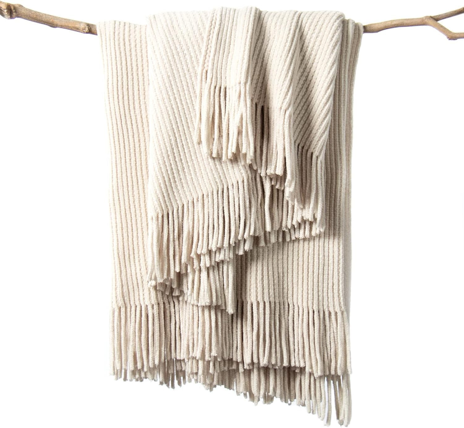 lifein Chenille Throw Blanket 60x80 - Soft Boho Knitted Blanket for Couch Cozy Farmhouse Decor Bed Throw, Lightweight All Season White/Cream Blanket, Decorative for Living Room Bedroom Spring Decor | Amazon (US)