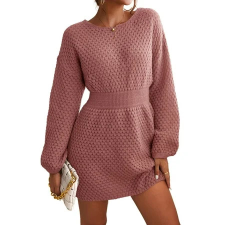 CUPSHE Women s Dress Round Neck Textured Knit Mini Sweater Dress | Walmart (US)