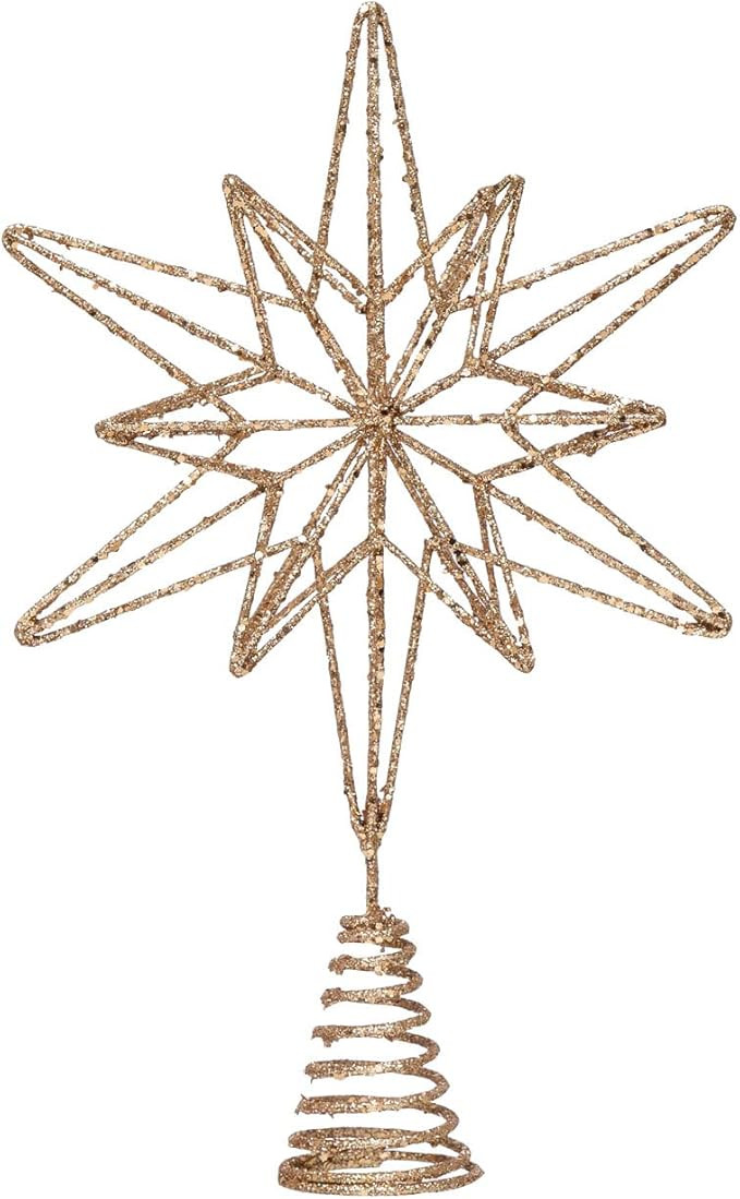 Metal and Mica Star Tree Topper, Champagne Finish | Amazon (US)