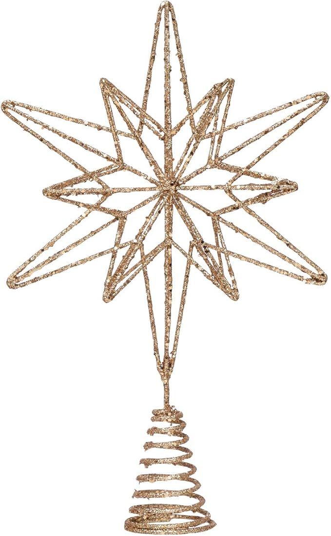 Metal and Mica Star Tree Topper, Champagne Finish | Amazon (US)