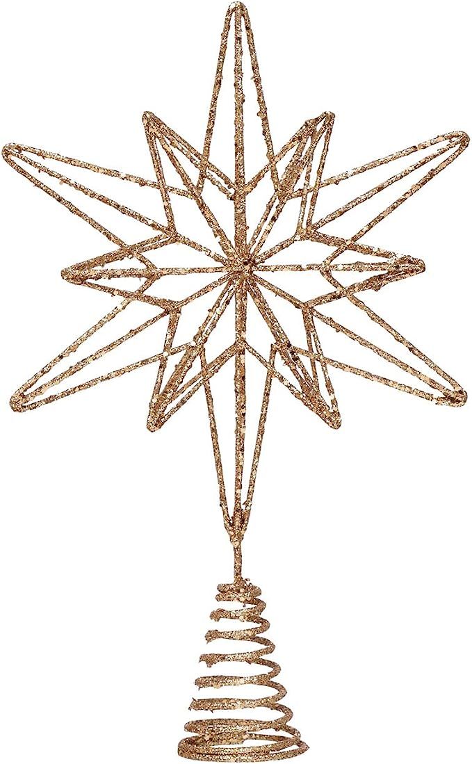 Creative Co-Op Metal and Mica Star Tree Topper, Champagne Finish | Amazon (US)