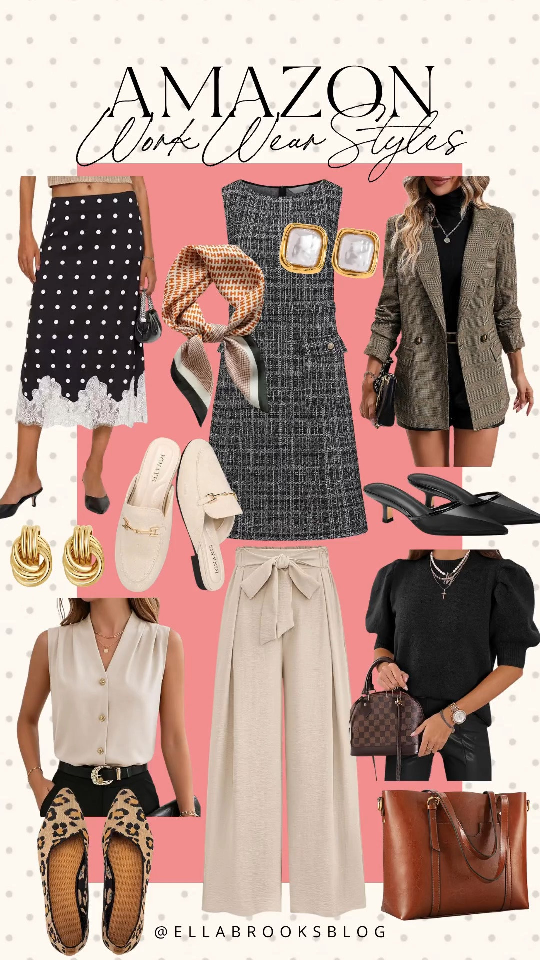 Amazon work wear styles

Business attire, business casual, office outfit, tweed dress, pleated pants, blazer jacket, kitten heels

#LTKootd #LTKSeasonal #LTKWorkwear