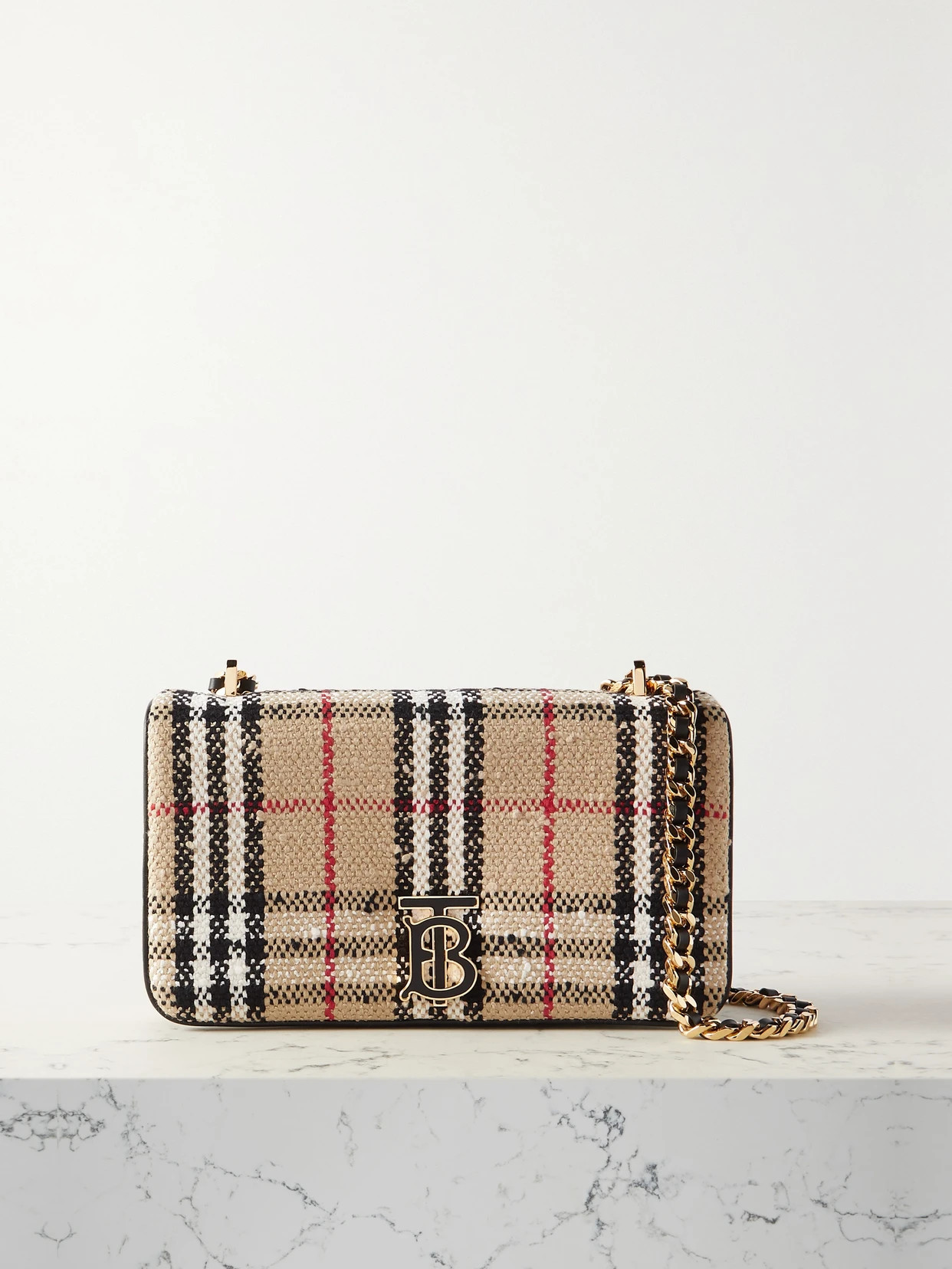 Burberry - Vintage Check Cotton-blend Bouclé Tweed Shoulder Bag - Neutrals | NET-A-PORTER (US)