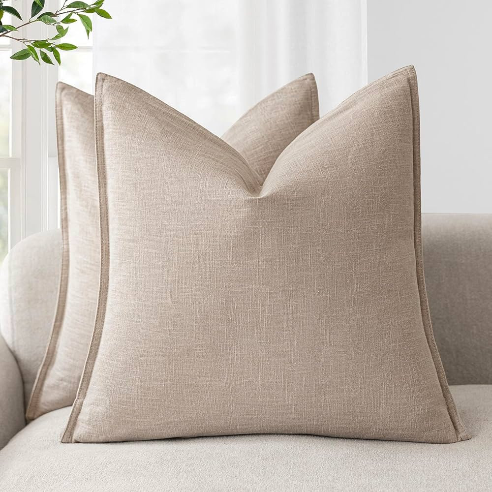 Foindtower Pack of 2, Decorative Linen Soild Throw Pillow Covers Soft Accent Cushion Case Farmhou... | Amazon (US)