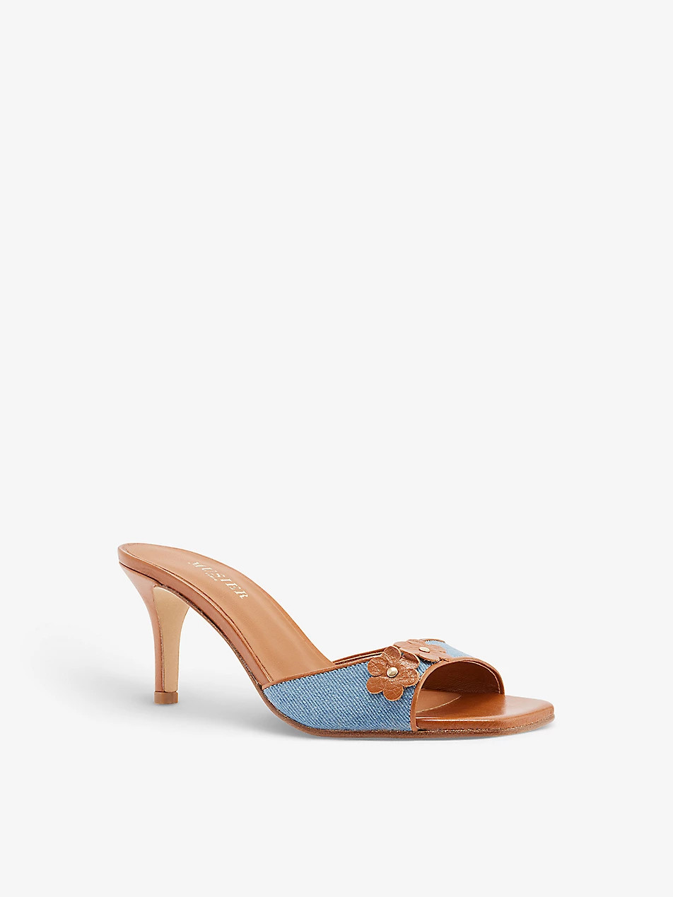 Tenerife floral-appliqué denim mules | Selfridges