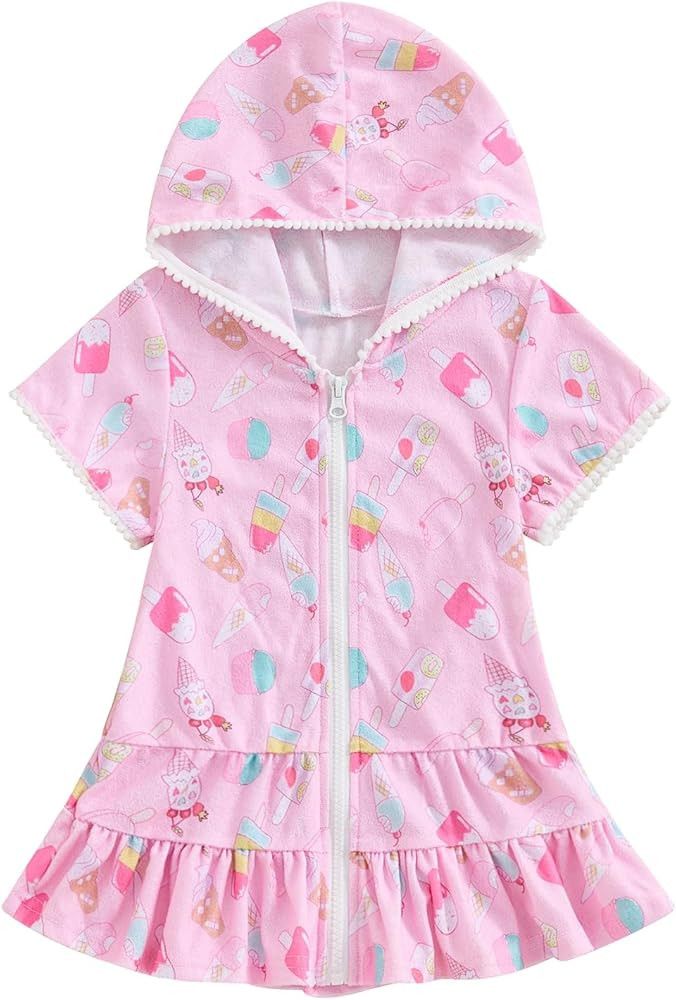 Girls Hooded Zip Terry Coverups Swimsuit Kids Baby Girl Floral Print Short Sleeve Swim Cover-Up S... | Amazon (US)
