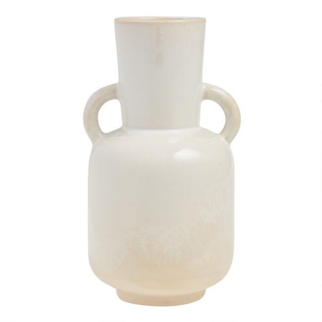 Ivory Pearlescent Reactive Glaze Olivia Funnel Vase | World Market