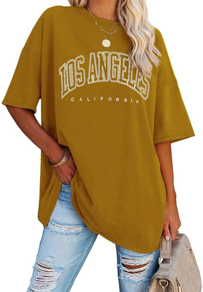 Fazortev Womens Oversized Los Angeles California Graphic T Shirts Half Sleeve Summer Loose Casual... | Amazon (US)