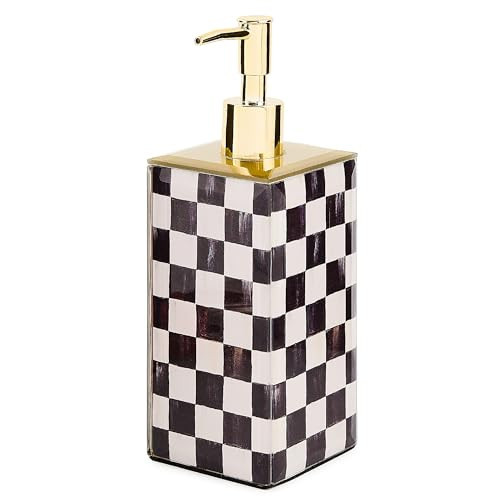 MACKENZIE-CHILDS Glass Soap Pump, Liquid Soap Dispenser, Black-and-White Courtly Check | Amazon (US)