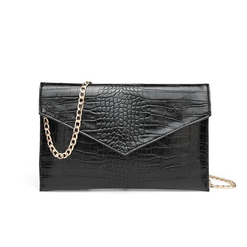CuteClear Black Envelope Clutch Purse for Women Faux Leather Handbag Evening Bag with Detachable Chain Strap for Wedding Party Prom | Amazon (US)