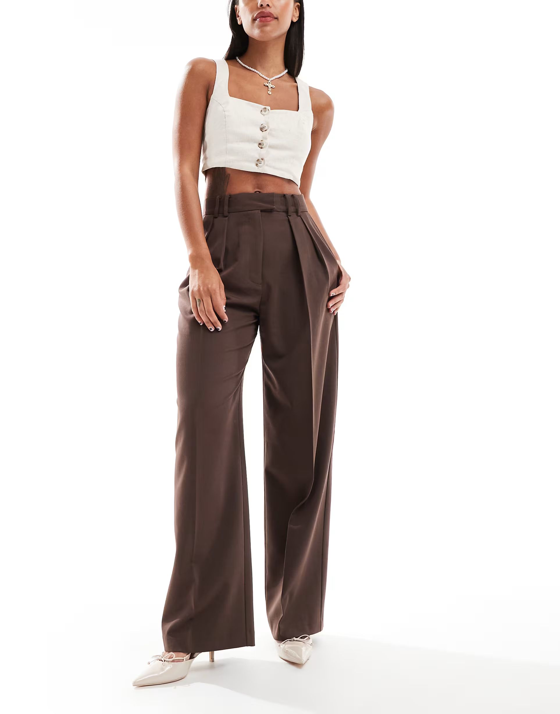 ASOS DESIGN wide leg pants in brown | ASOS | ASOS (Global)