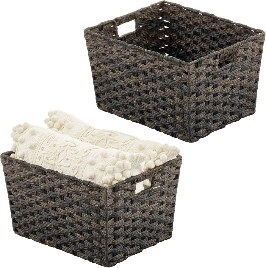 mDesign Wide Rectangular Woven Braided Rope Home Storage Baskets with Handles - for Organizing Cl... | Amazon (US)