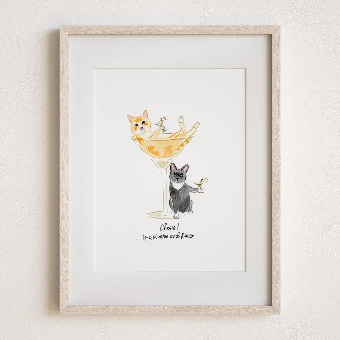 Custom Pet Drawing Holding Martini Glass Dog or Cat Portrait for Cocktail Wedding Napkins and Sig... | Etsy (US)