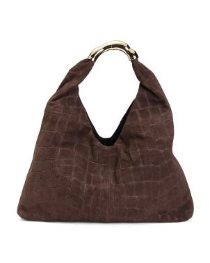 Suede Crocodile Metal Handle Hobo For Women | TJ Maxx