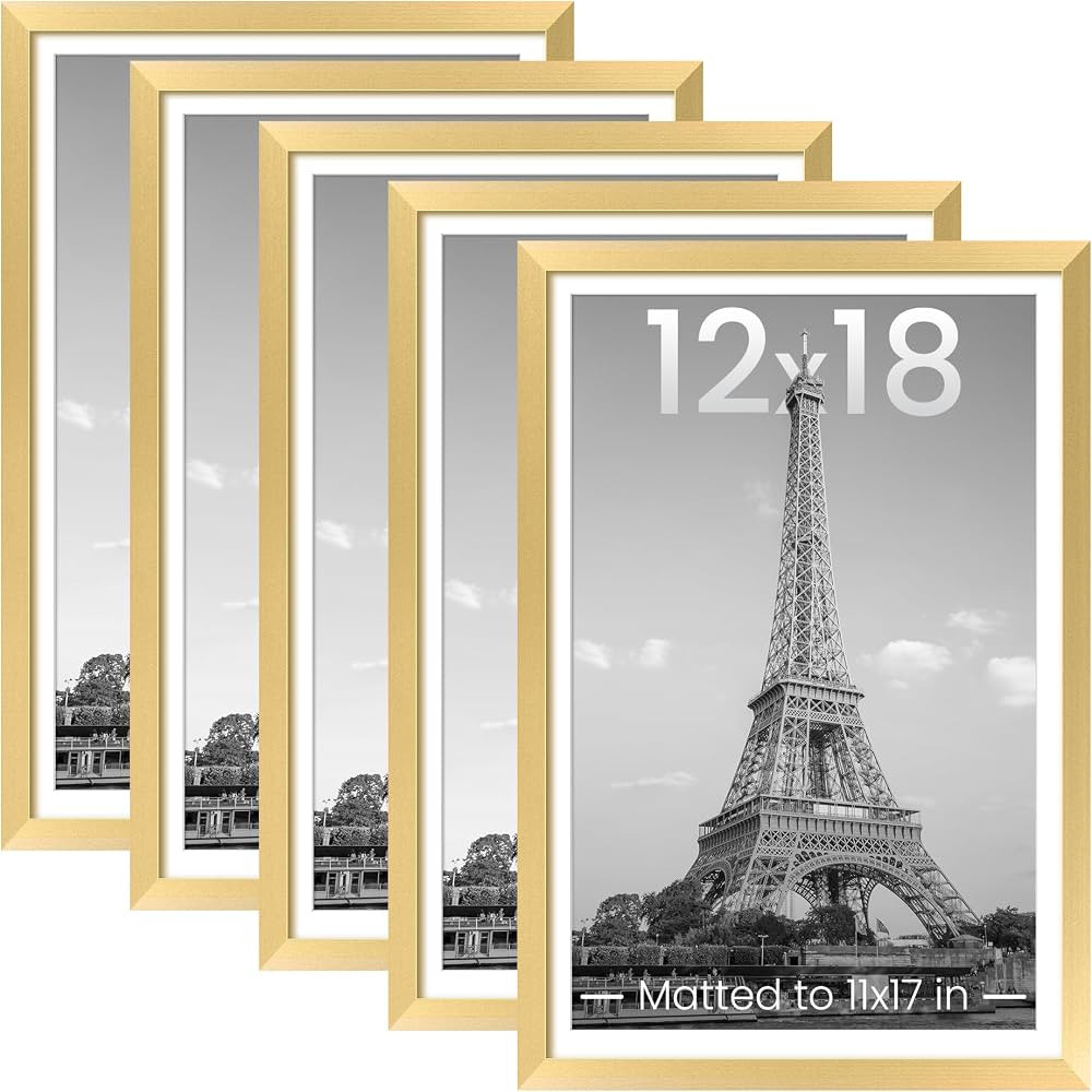 upsimples 12x18 Picture Frame Set of 5, Display Pictures 11x17 with Mat or 12x18 Without Mat, Wal... | Amazon (US)
